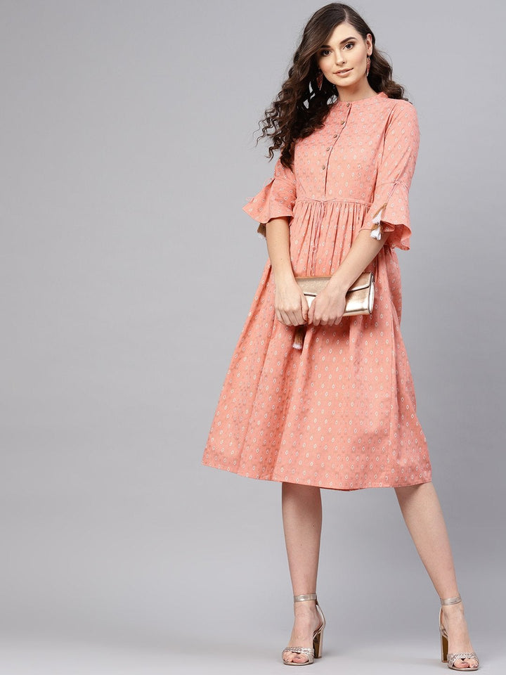 Women's Peach Foil Drawstring Dress - SASSAFRAS