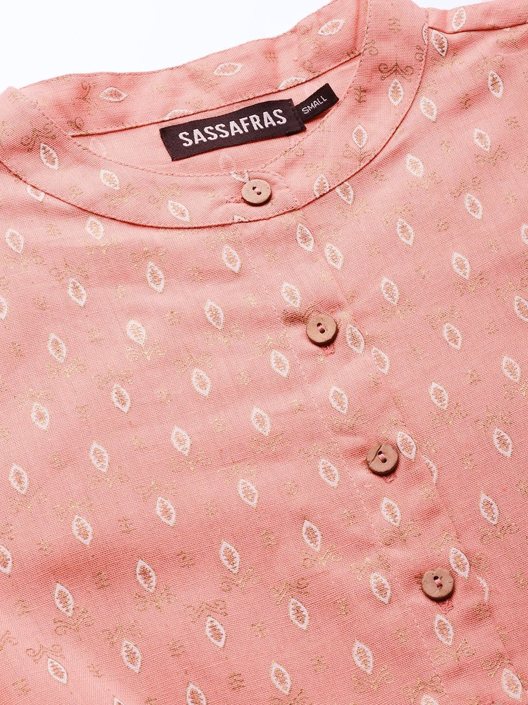 Women's Peach Foil Drawstring Dress - SASSAFRAS