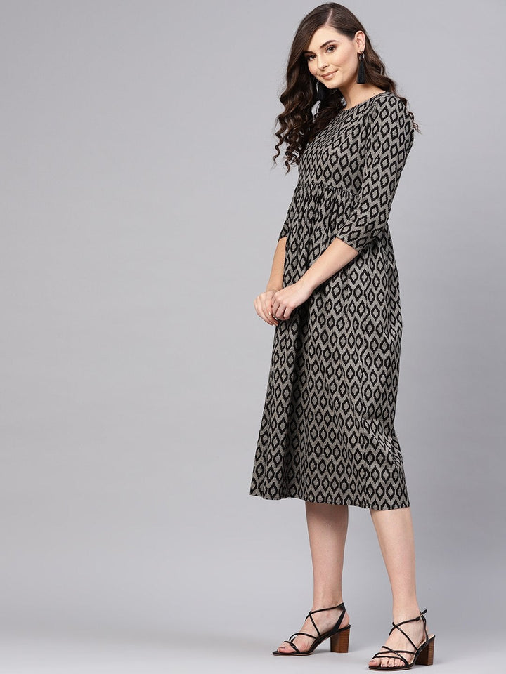 Women's Black Ikat Gathered Dress - SASSAFRAS