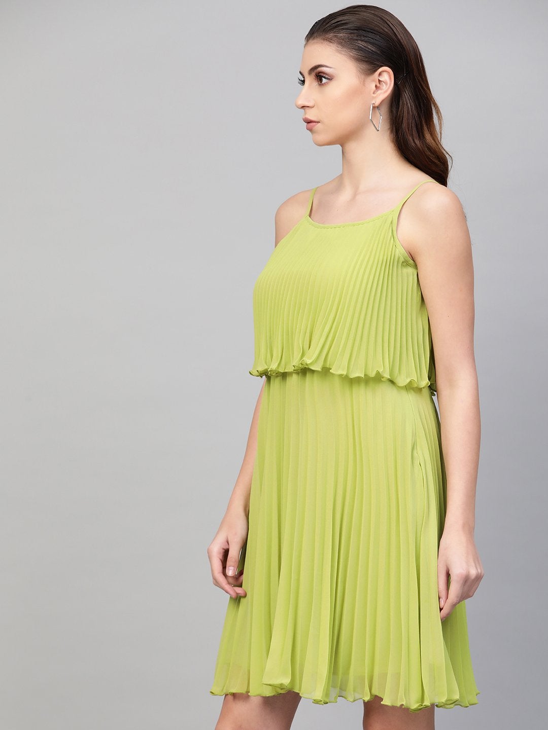 Women's Mint Green Pleated Short Strappy Skater Dress - SASSAFRAS