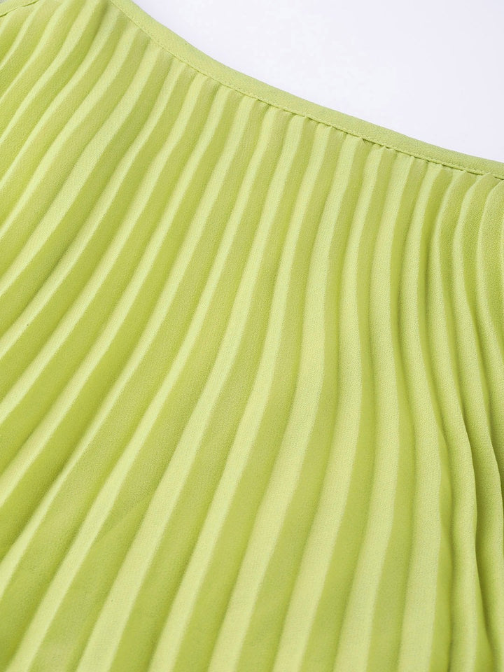 Women's Mint Green Pleated Short Strappy Skater Dress - SASSAFRAS