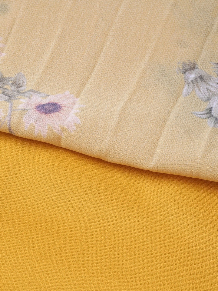 Women's Mustard Floral Peterpan Collar Pleated Dress - SASSAFRAS