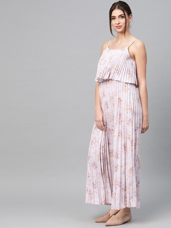 Women's Lavender Floral Strappy Pleated Maxi Dress - SASSAFRAS