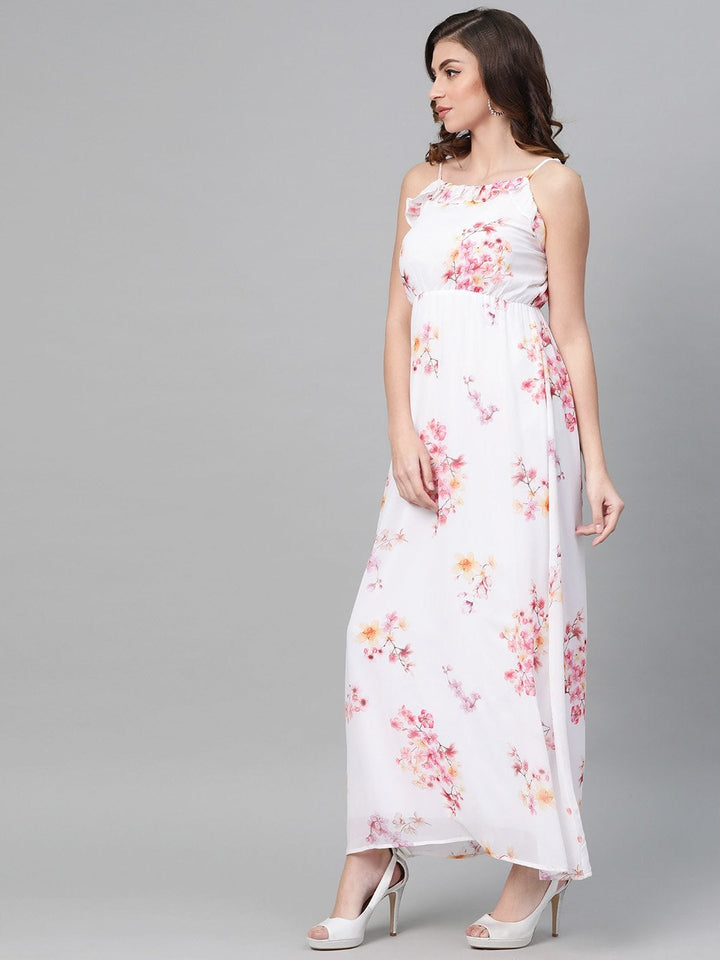 Women's Off-White Floral Strappy Maxi Dress - SASSAFRAS