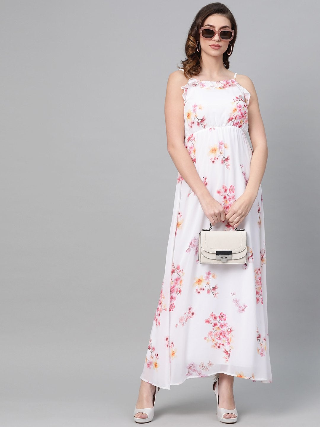 Women's Off-White Floral Strappy Maxi Dress - SASSAFRAS