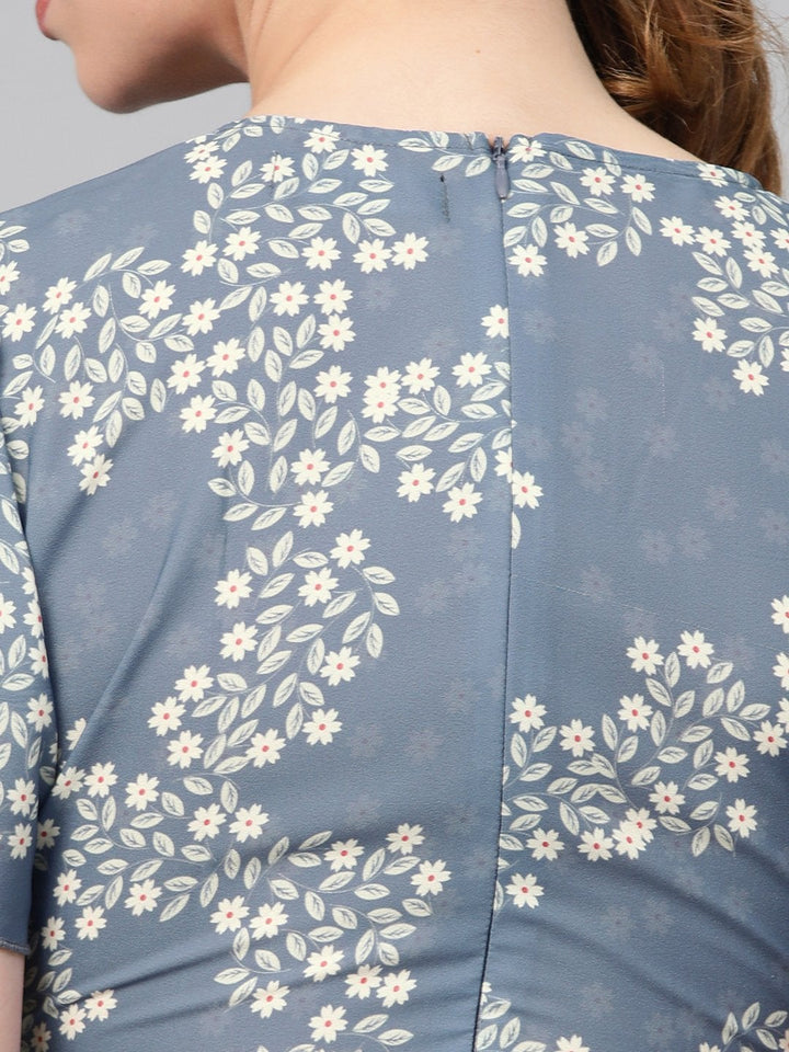 Women's Dark Blue Floral Flared Skater Dress - SASSAFRAS