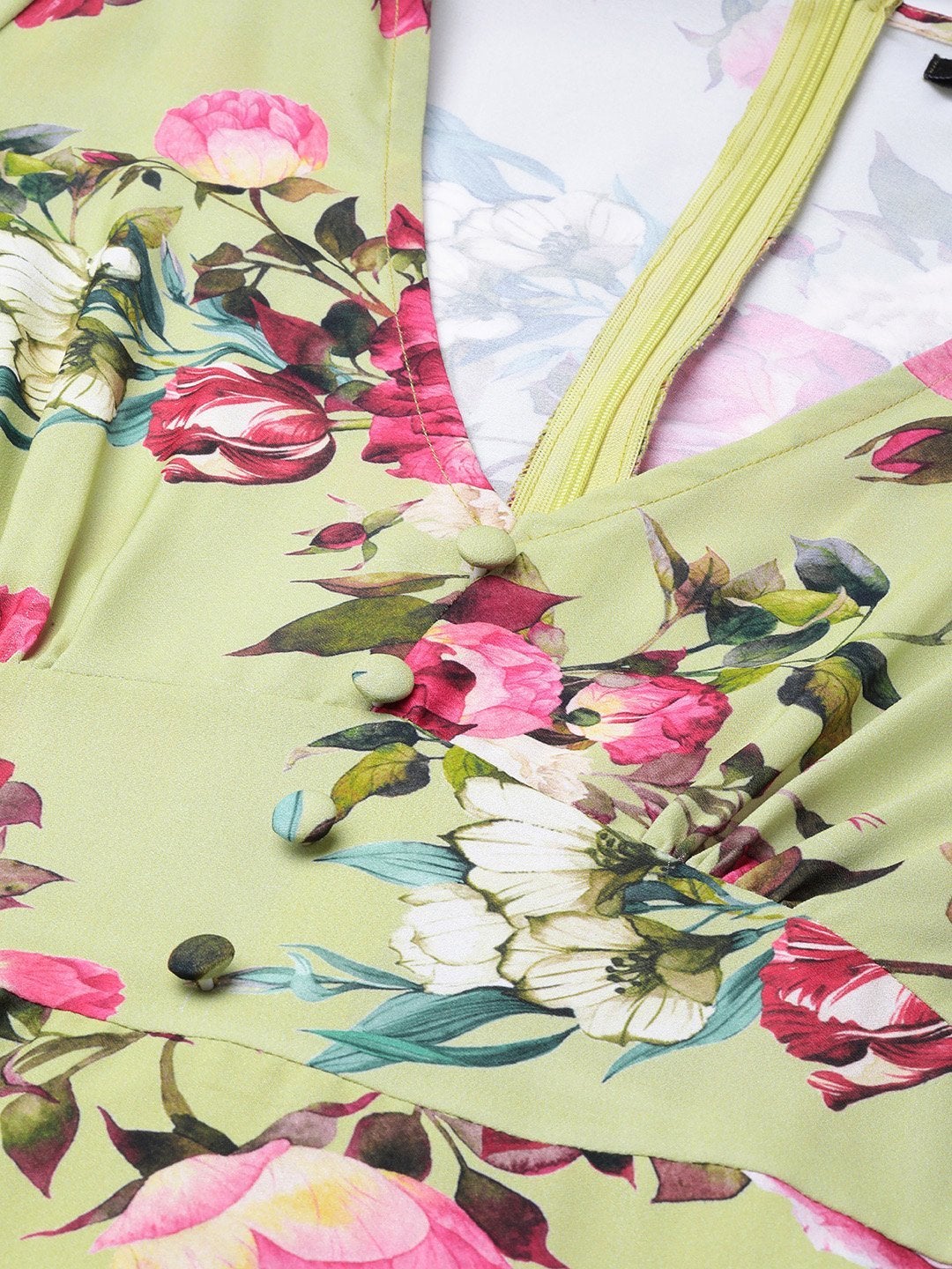 Women's Green Floral Flared Maxi Dress - SASSAFRAS