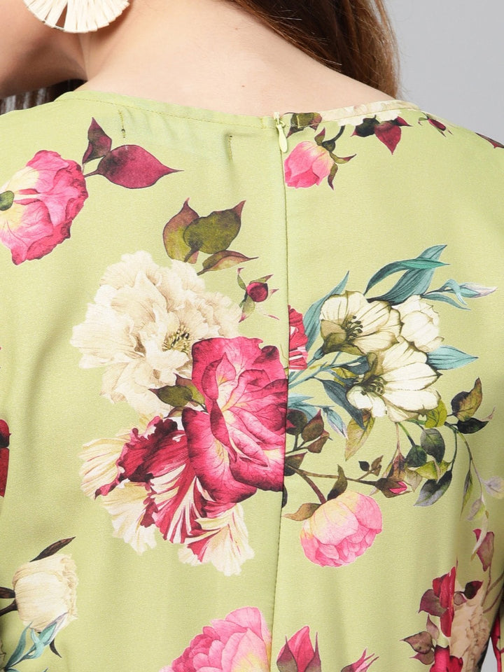 Women's Green Floral Flared Maxi Dress - SASSAFRAS