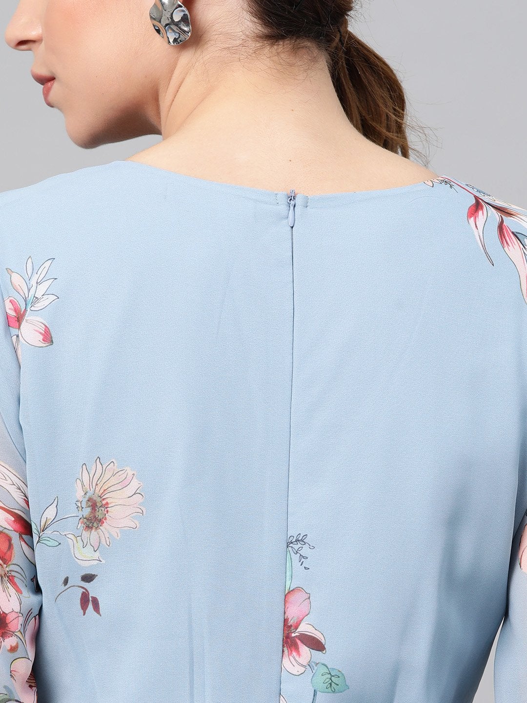 Women's Pale Blue Floral Flared Maxi Dress - SASSAFRAS