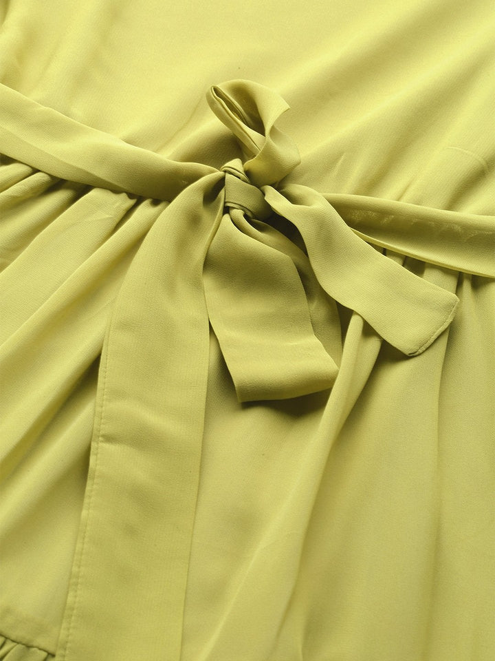 Women's Green Square Neck Tiered Maxi Dress - SASSAFRAS