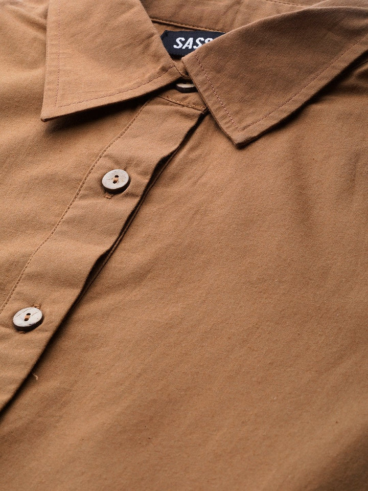 Women's Brown Tiered Shirt Dress - SASSAFRAS