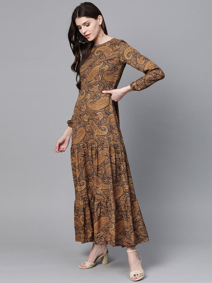Women's Brown Paisley Tiered Maxi - SASSAFRAS