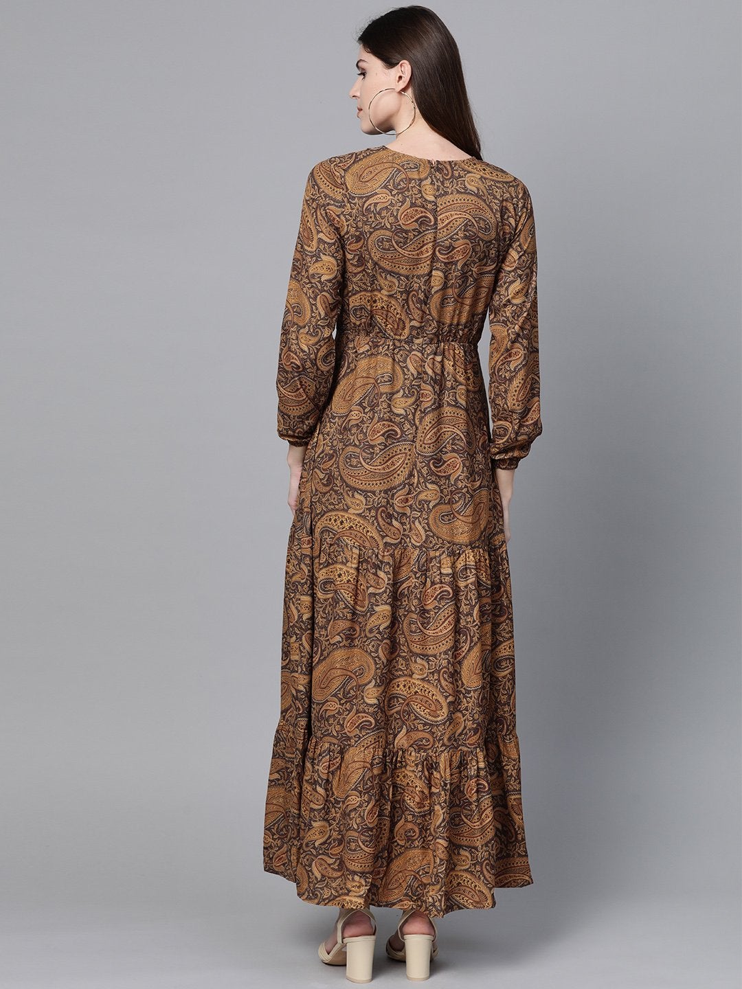 Women's Brown Paisley Tiered Maxi - SASSAFRAS