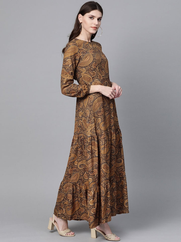Women's Brown Paisley Tiered Maxi - SASSAFRAS