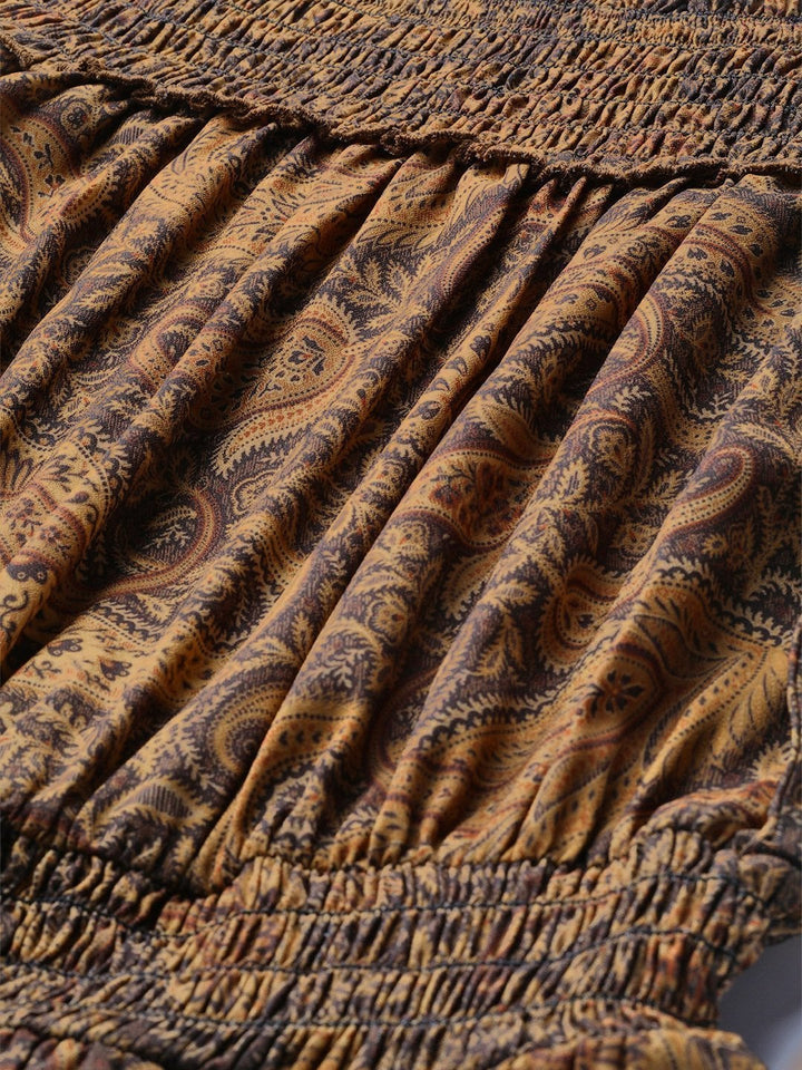 Women's Brown Paisley Smocked Bardot Midi Dress - SASSAFRAS