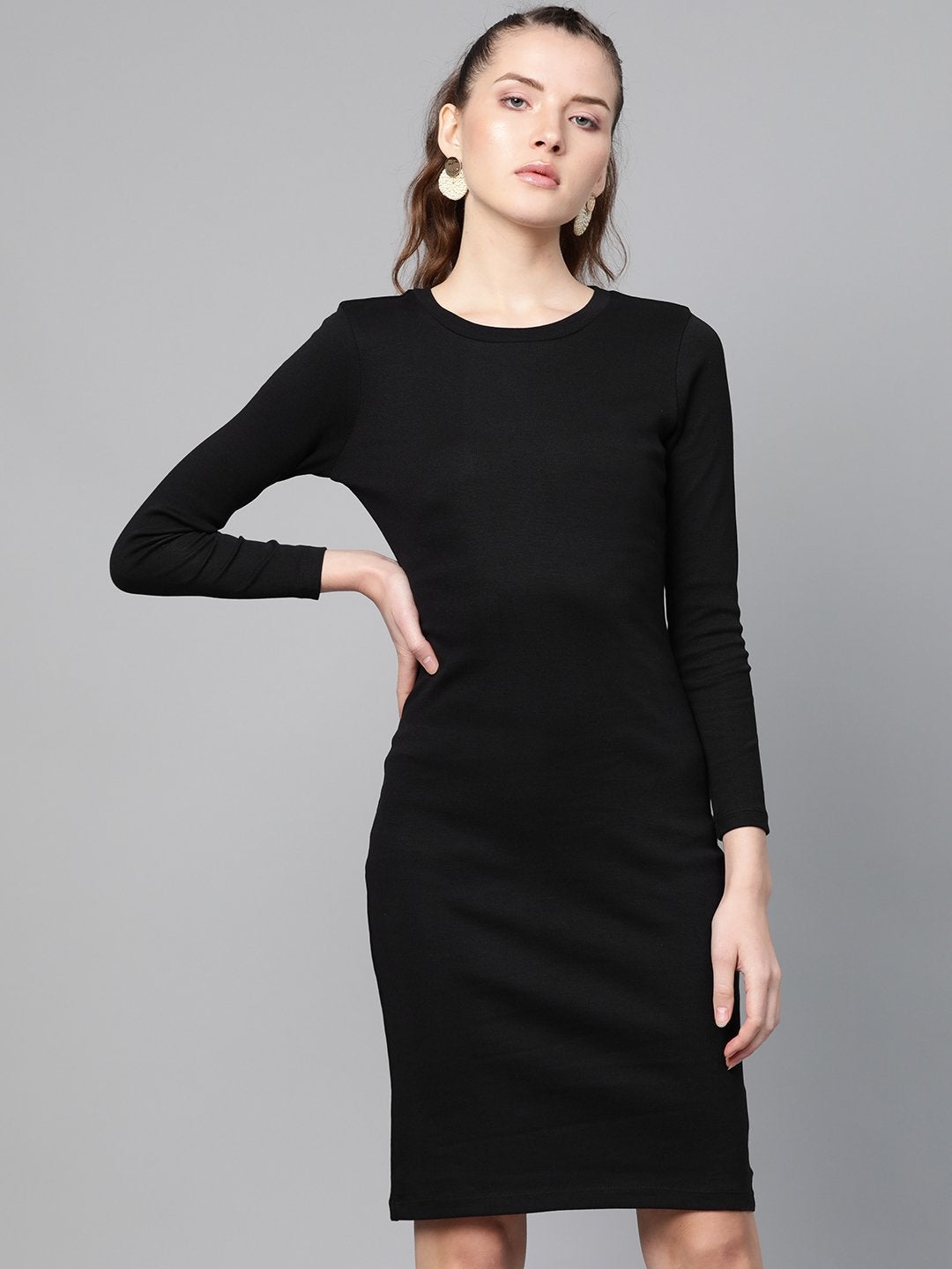 Women's Black Rib Bodycon Dress - SASSAFRAS