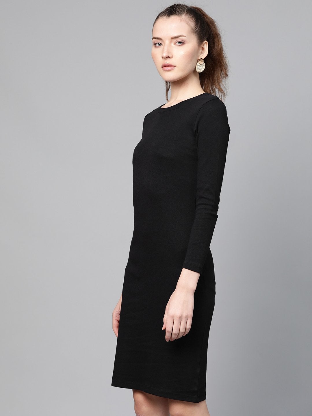 Women's Black Rib Bodycon Dress - SASSAFRAS