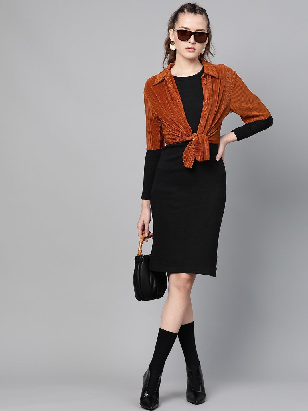 Women's Black Rib Bodycon Dress - SASSAFRAS