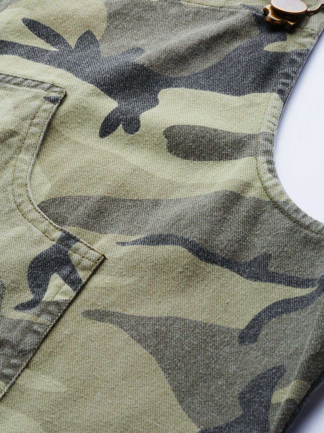 Women's Green Camouflage Twill Pinafore Dress - SASSAFRAS