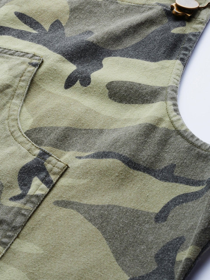 Women's Green Camouflage Twill Pinafore Dress - SASSAFRAS
