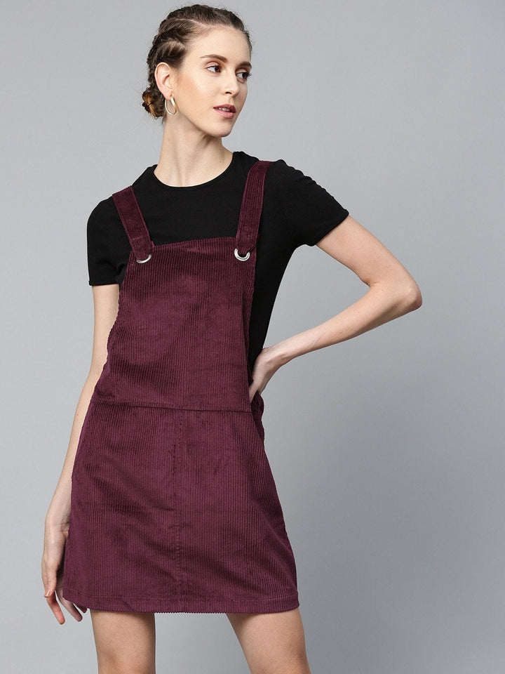 Women's Burgundy Corduroy Pinafore Dress - SASSAFRAS