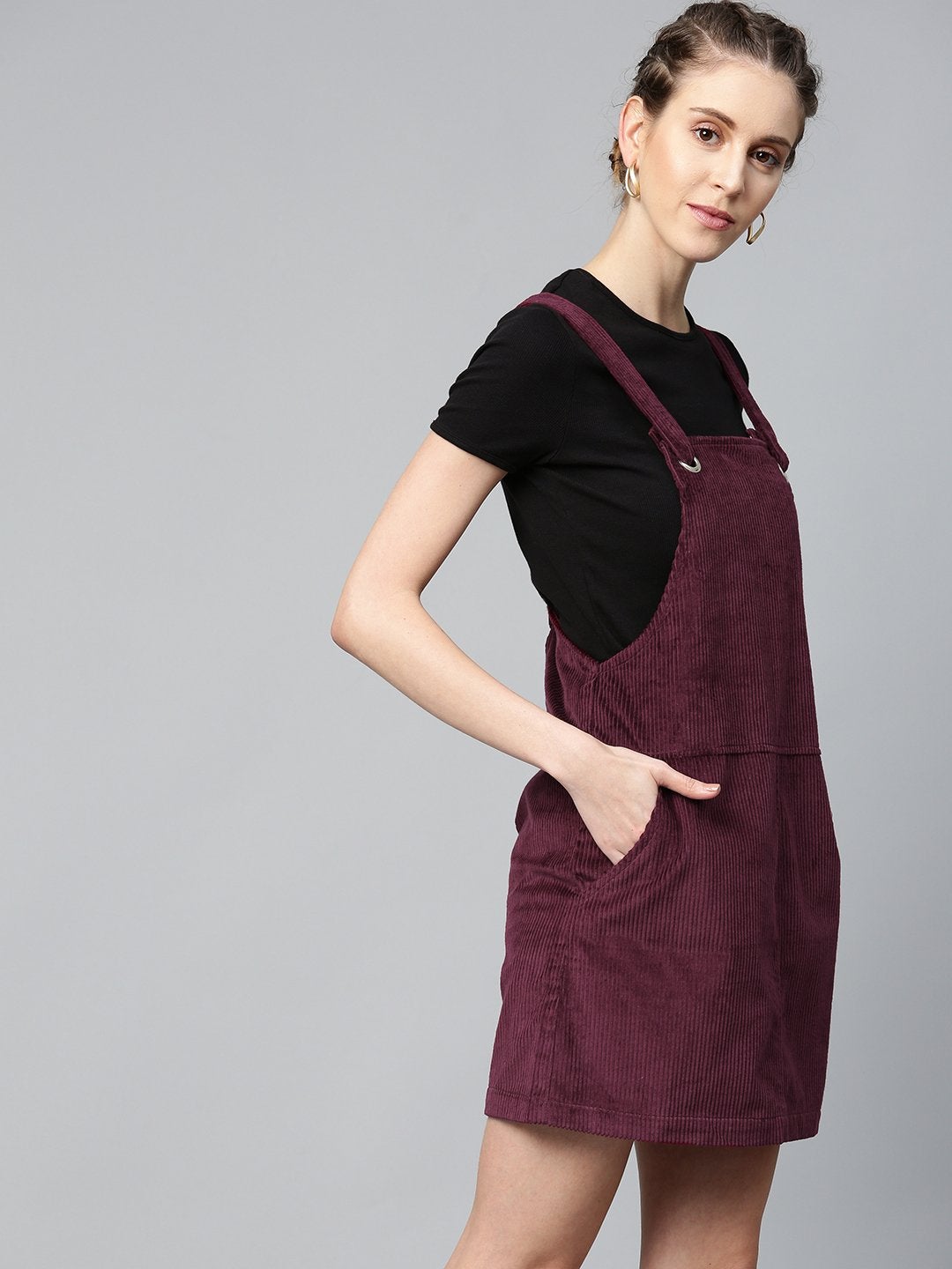 Women's Burgundy Corduroy Pinafore Dress - SASSAFRAS
