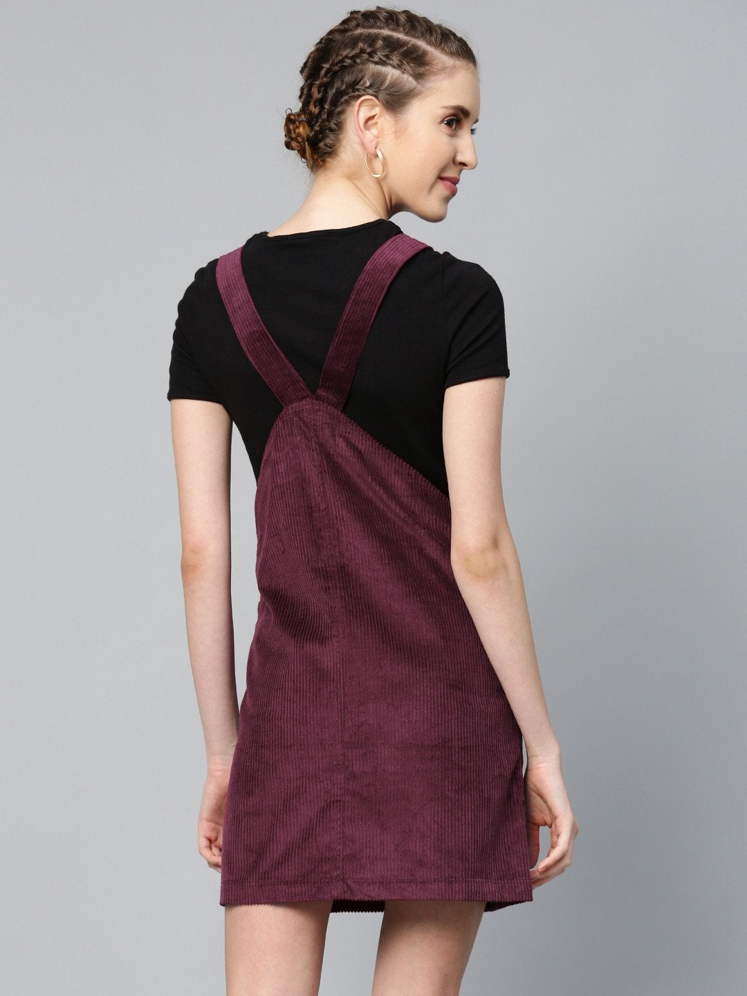 Women's Burgundy Corduroy Pinafore Dress - SASSAFRAS
