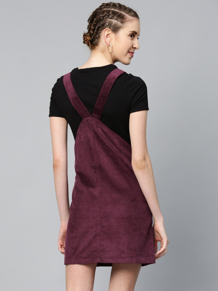 Women's Burgundy Corduroy Pinafore Dress - SASSAFRAS