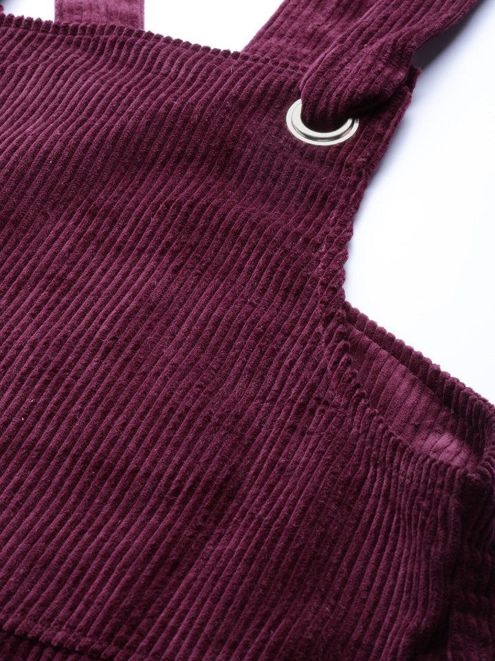 Women's Burgundy Corduroy Pinafore Dress - SASSAFRAS