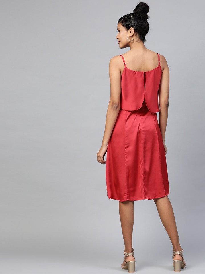 Women's Red Satin Strappy Skater Dress - SASSAFRAS