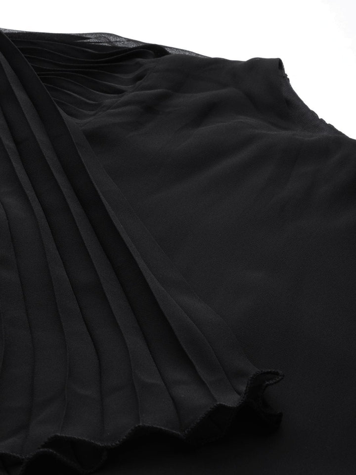 Women's Black Pleated Cape Dress - SASSAFRAS