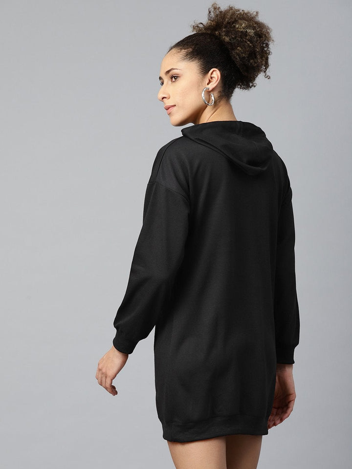 Women's Black Terry Instant-Print Hoodie Sweat Dress - SASSAFRAS
