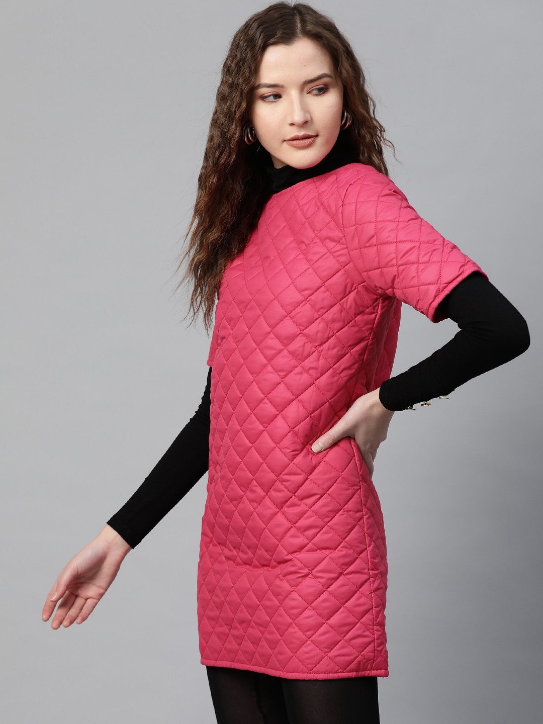 Women's Fuchsia Quilted Shift Dress - SASSAFRAS