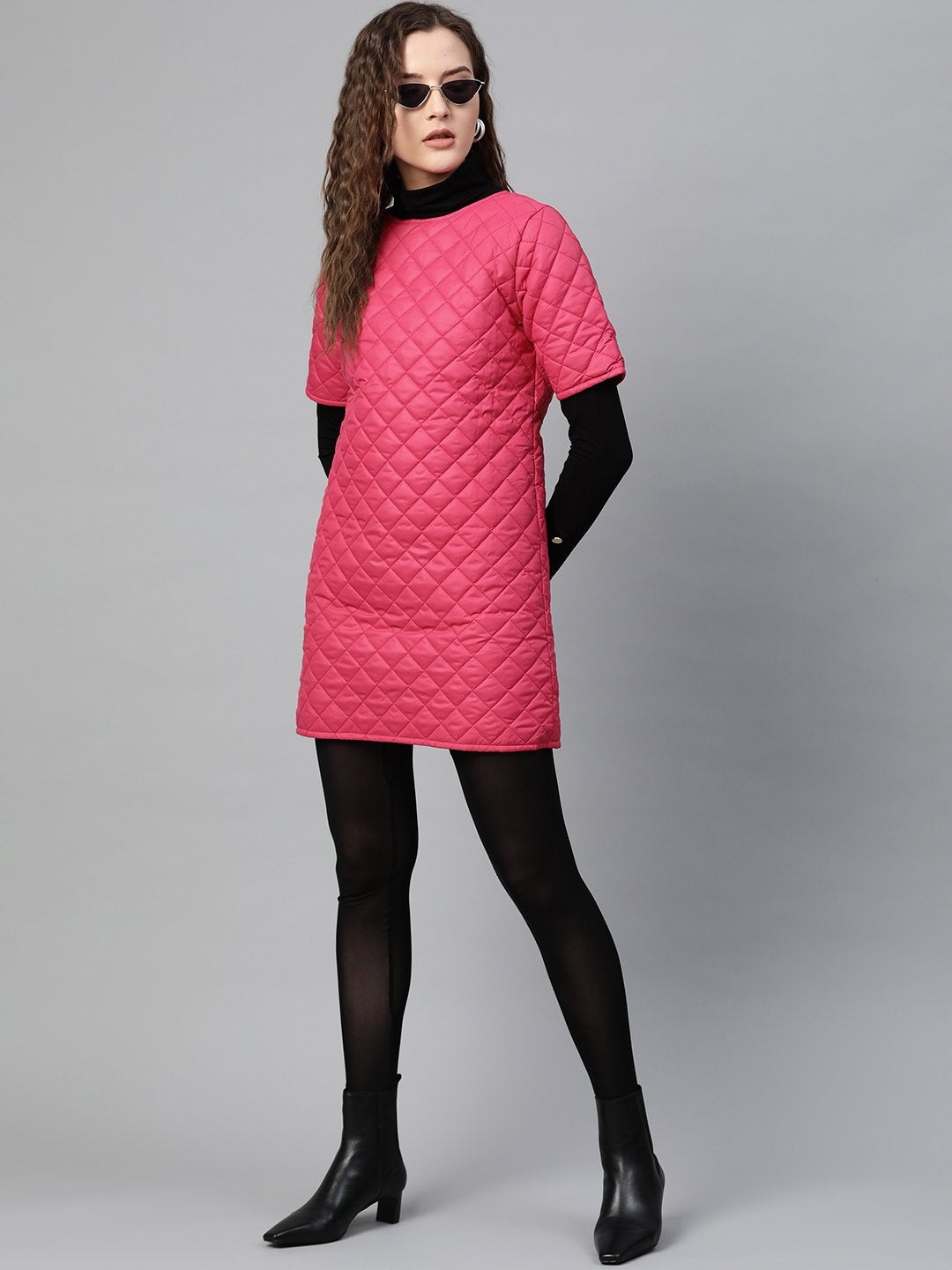 Women's Fuchsia Quilted Shift Dress - SASSAFRAS