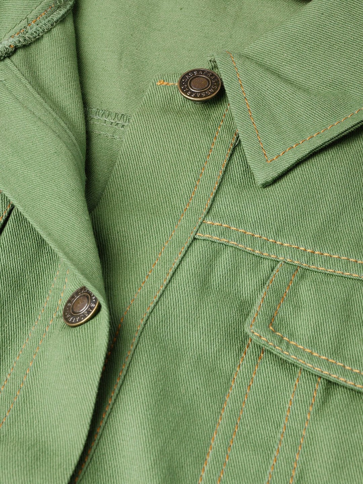 Women's Olive Denim Crop Jacket - SASSAFRAS