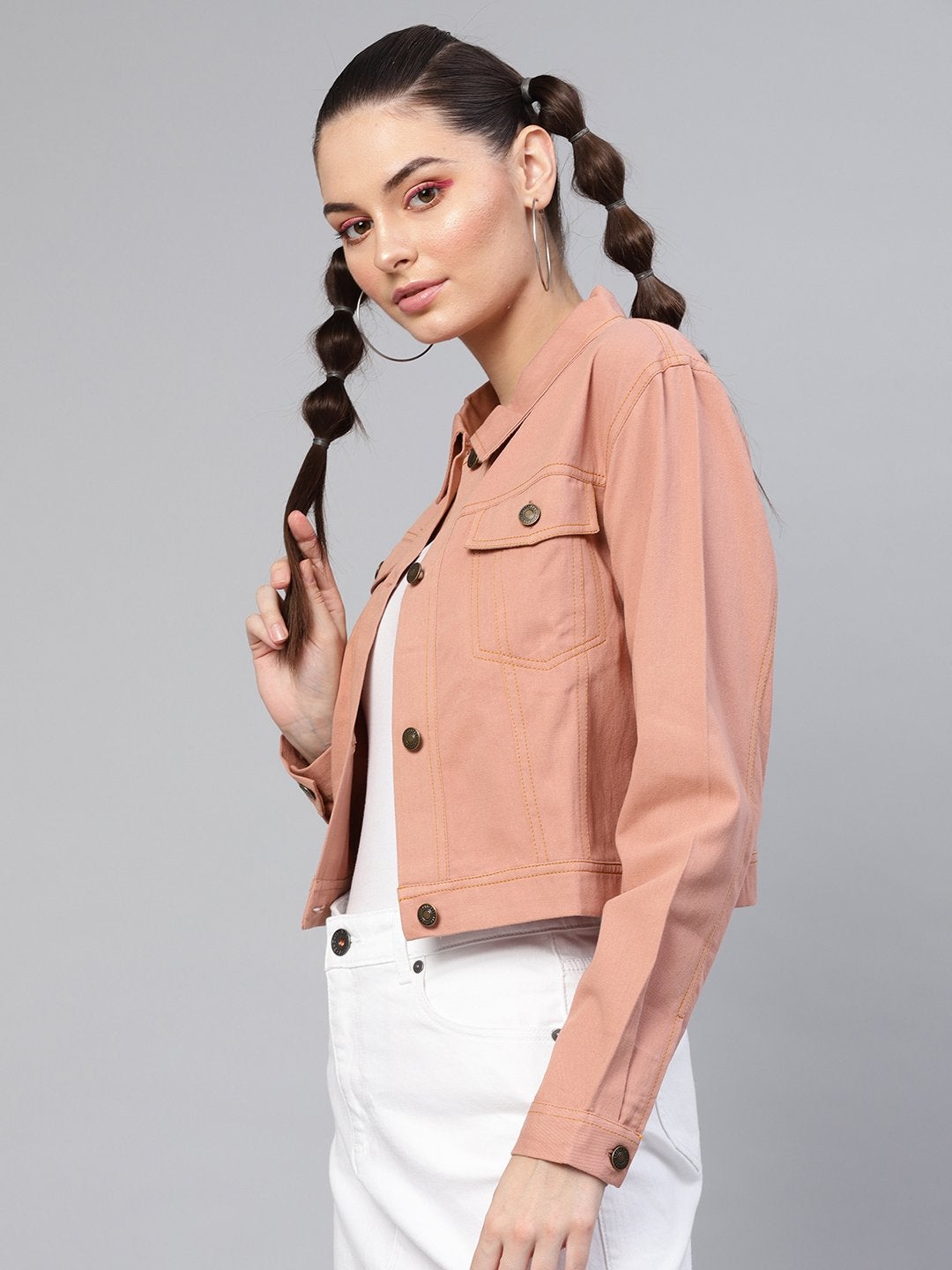 Women's Pink Denim Crop Jacket - SASSAFRAS