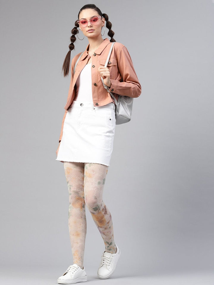 Women's Pink Denim Crop Jacket - SASSAFRAS