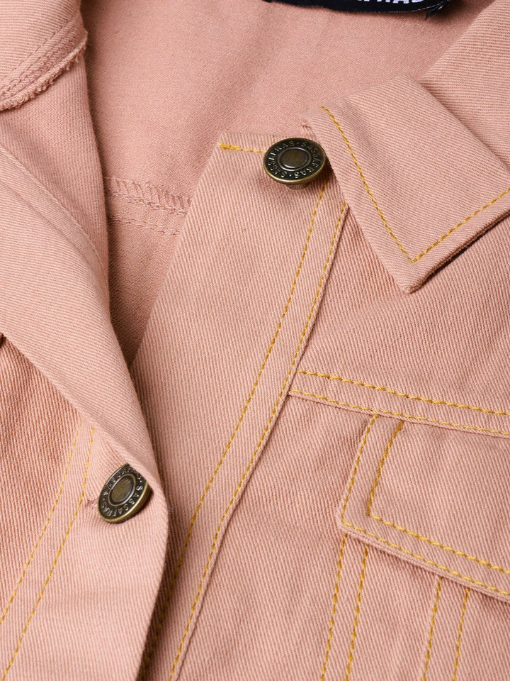 Women's Pink Denim Crop Jacket - SASSAFRAS