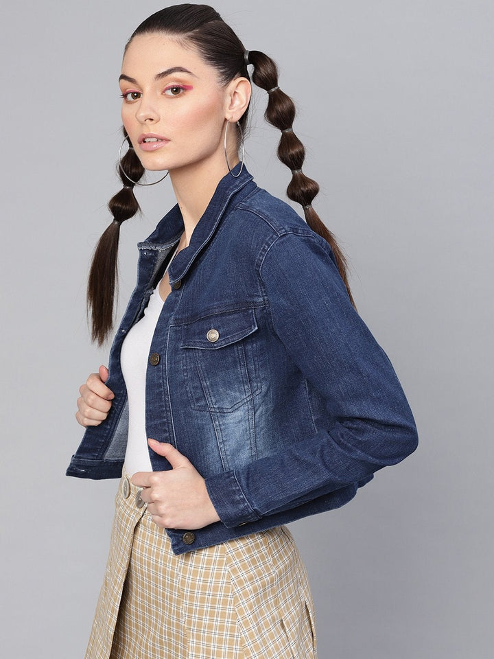 Women's Blue Denim Washed Jacket - SASSAFRAS