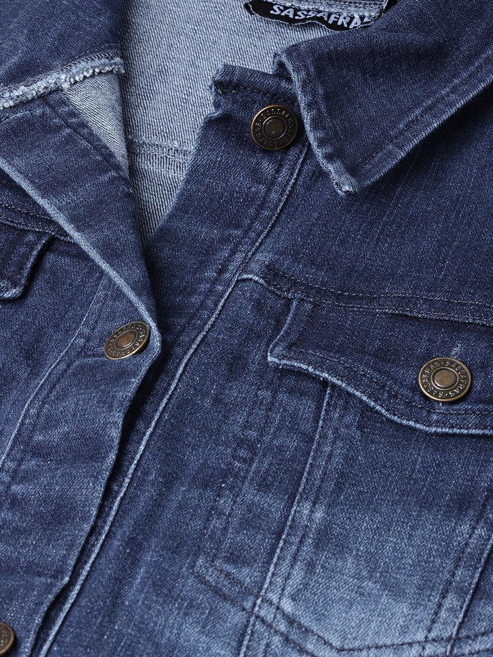 Women's Blue Denim Washed Jacket - SASSAFRAS