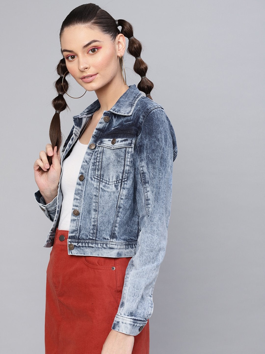 Women's Blue Acid Wash Denim Jacket - SASSAFRAS