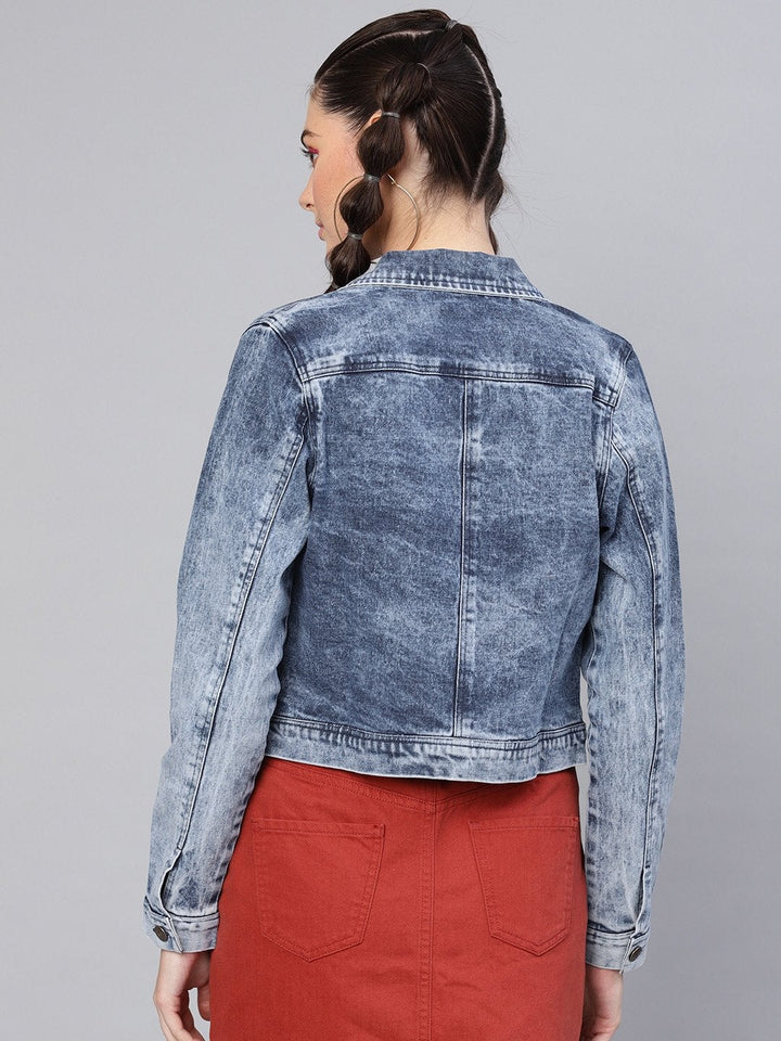 Women's Blue Acid Wash Denim Jacket - SASSAFRAS