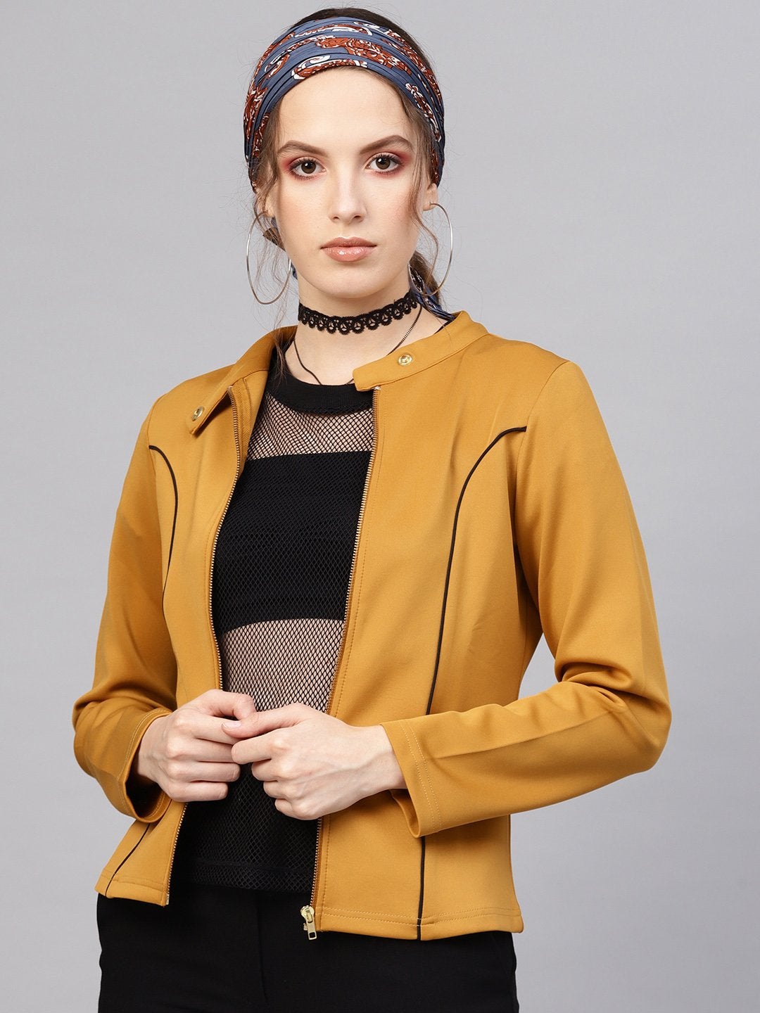 Buy Women'S Mustard Scuba Contrast Piping Jacket - Sassafras-Fashion ...