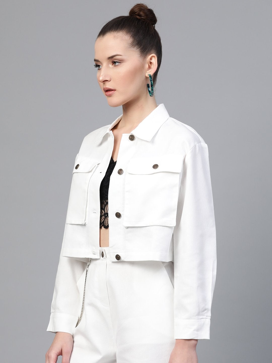 Women's White Boxy Denim Jacket - SASSAFRAS