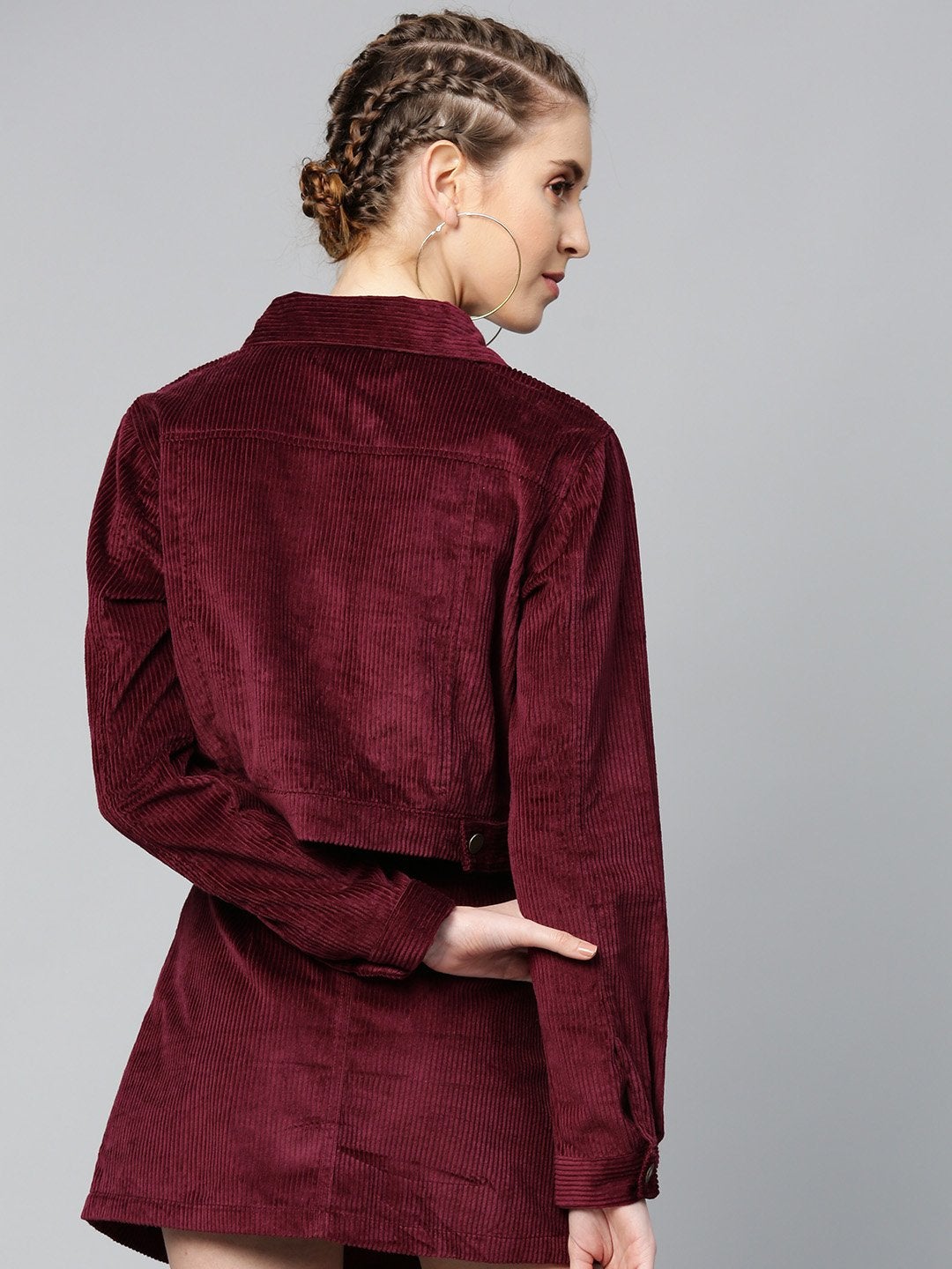 Women's Burgundy Corduroy Boxy Jacket - SASSAFRAS