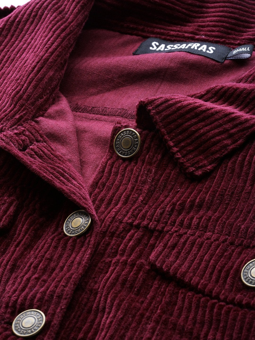 Women's Burgundy Corduroy Boxy Jacket - SASSAFRAS