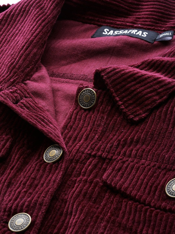 Women's Burgundy Corduroy Boxy Jacket - SASSAFRAS