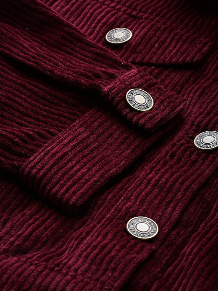 Women's Burgundy Corduroy Boxy Jacket - SASSAFRAS