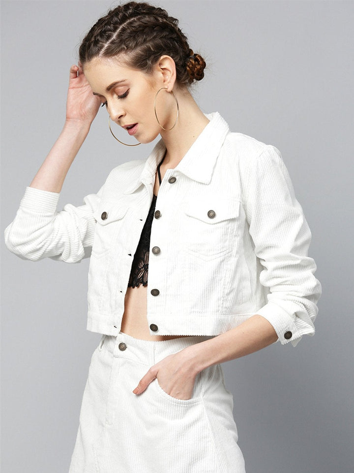 Women's White Corduroy Boxy Jacket - SASSAFRAS