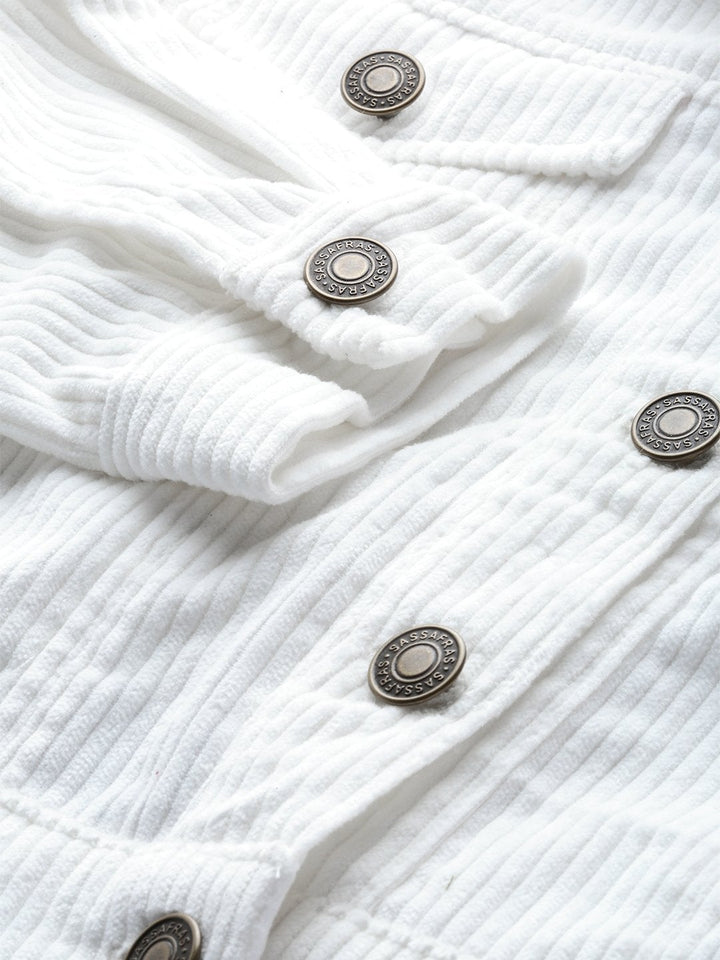 Women's White Corduroy Boxy Jacket - SASSAFRAS